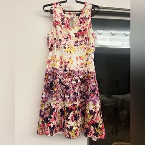 Maggy London Pink Floral Fit And Flare Dress Built In Crinoline